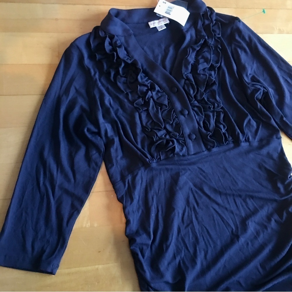 A Pea in the Pod Maternity Ruffle V-Neck Tunic, Navy Blue, Size S